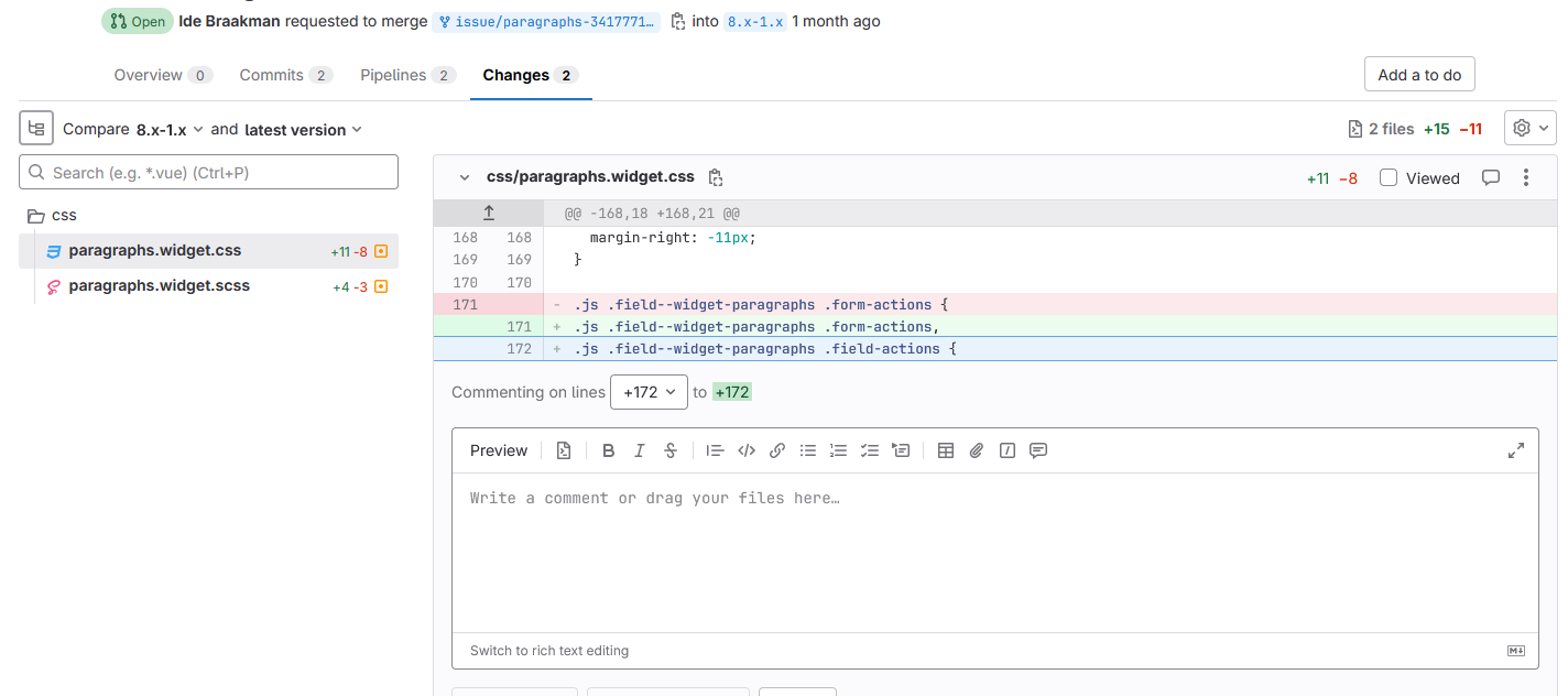 Screenshot of GitlabMerge request UI with a code review