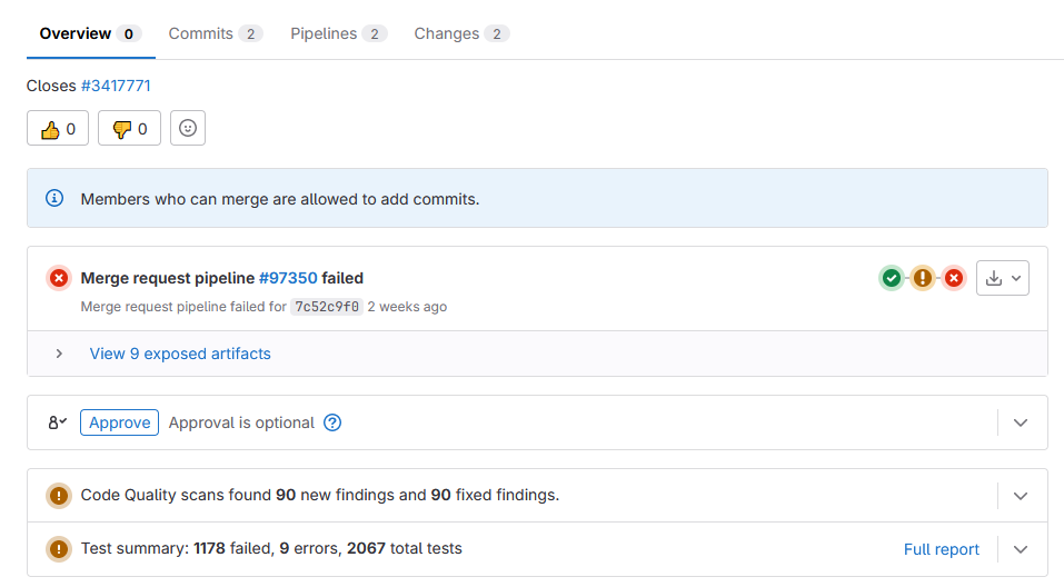 Screenshot of Gitlab Merge request UI