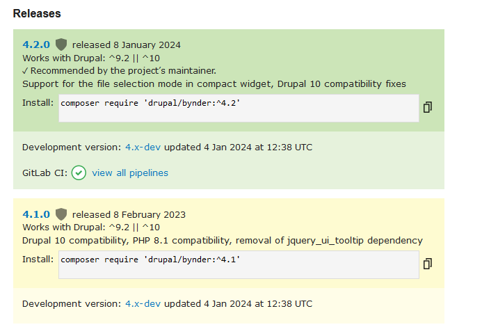 Screenshot of Releases UI on drupal.org