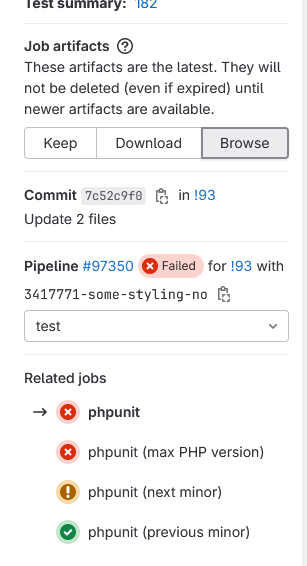 Screenshot of PHPUnit Test Artifacts